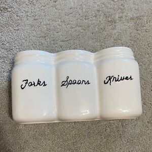 Silverware Ceramic Triple Section Holder Server Party  Picnic Kitchen Serving